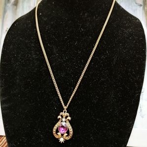 𝅺AMETHYST Necklace Vintage Avon Purple Gold Pearl